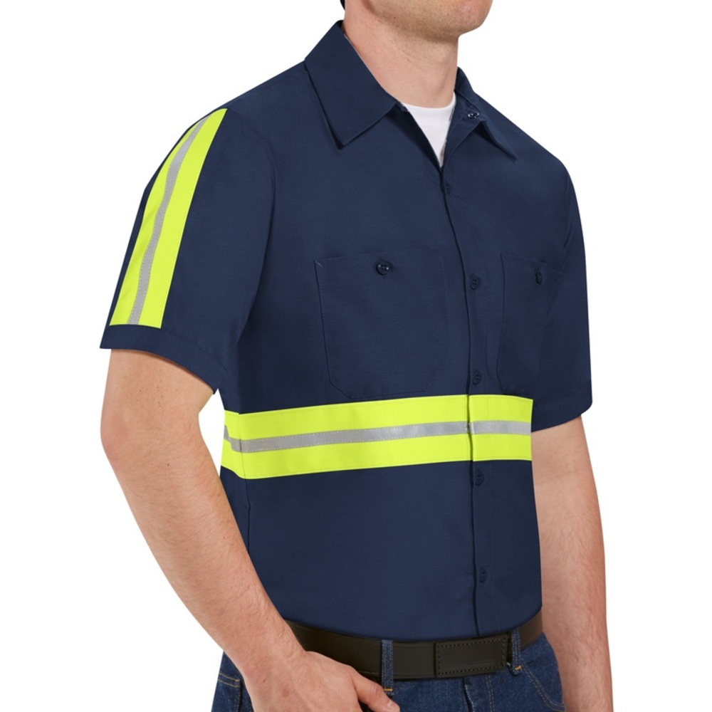 Men's blue shirt with reflective straps